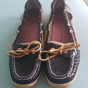 Black and gold cheetah print sperry boat shoes